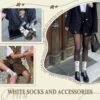 2 Pairs White Slouch Socks with 21 Pcs Sock Charms Pins Jewe...