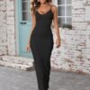 Women's Sexy V Neck Bodycon Maxi Dress Spaghetti Strap Ruffl...