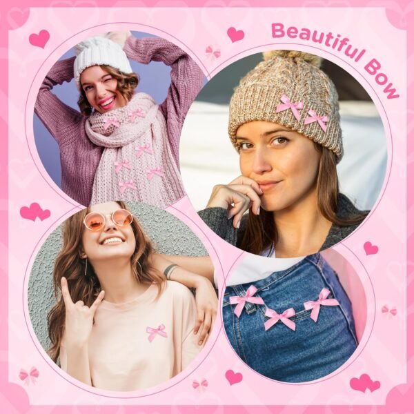 30PCS Pink Ribbon Bow Charms for Junk Socks,1.37 Inch Mini S...