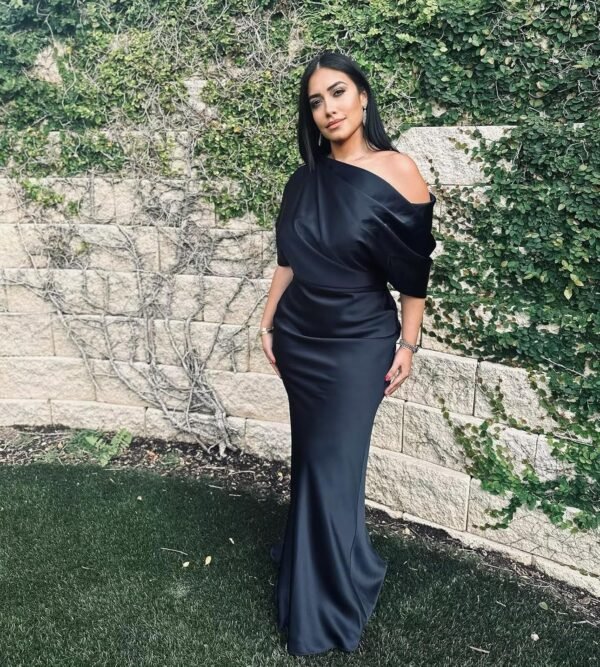 One Shoulder Mother of The Bride Dress Ruched Long Satin Bri...