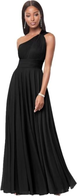 Women's One Shoulder Corset Bridesmaid Dresses Long Pleated ...