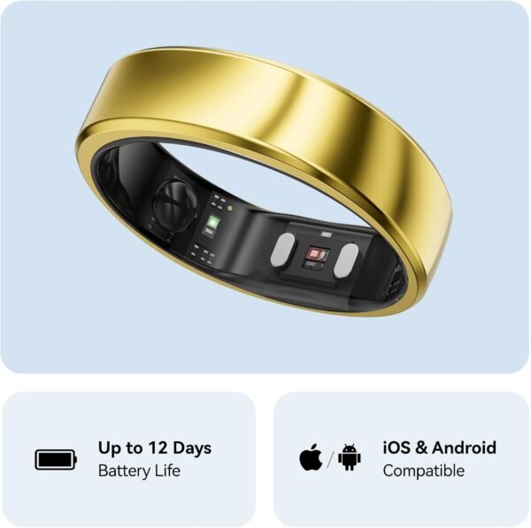 RingConn Gen 2, World’s First Smart Ring with Sleep Apnea Monitoring, No APP Subscription, 12-Day Battery Life, Stress/Heart Rate/Women's Health Tracker, Android & iOS Compatible (Gold, Size 10)
