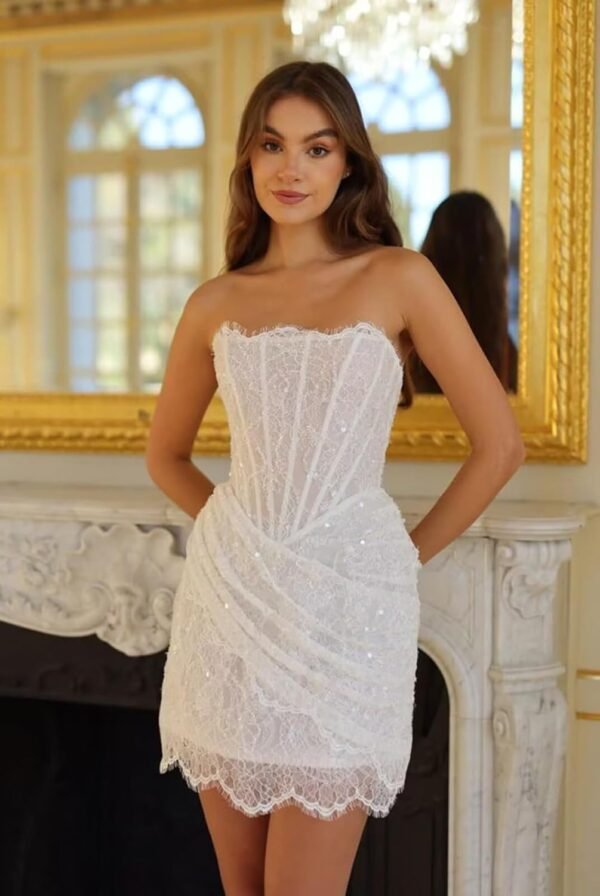 Short Wedding Dresses for Bride 2025 Beach Lace Long Sleeve ...