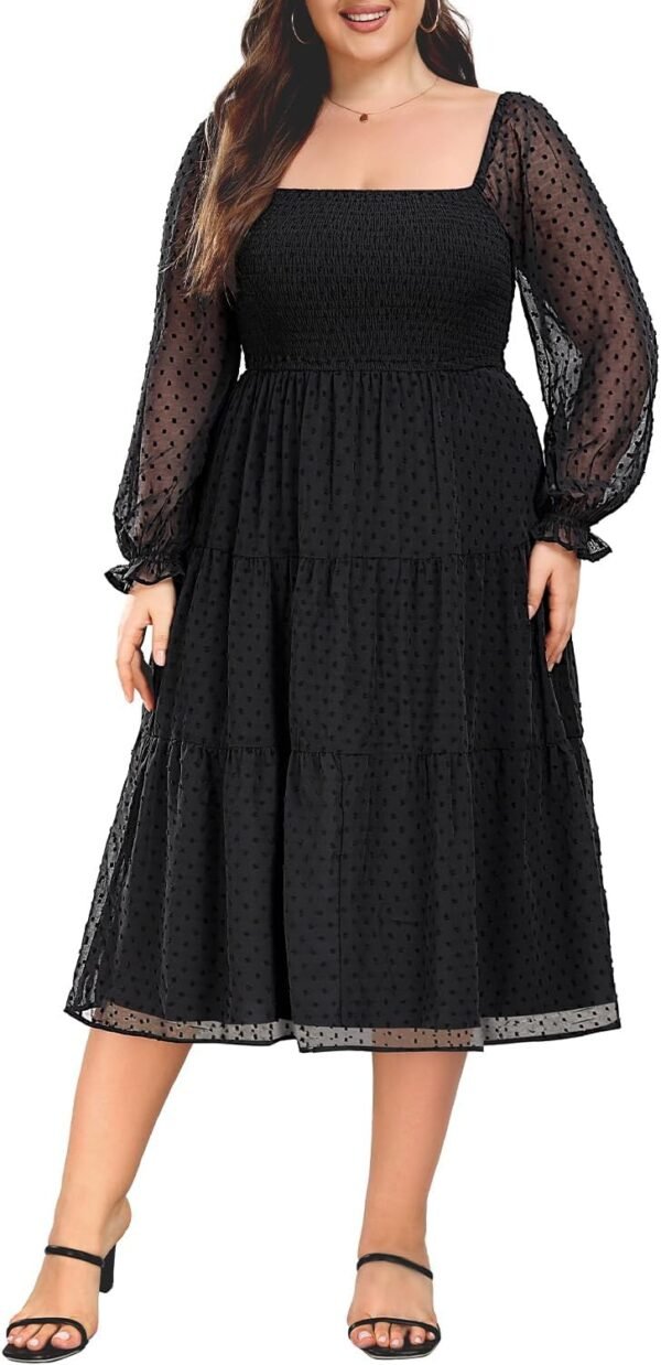 Women's Puff Sleeve Square Neck Mini Summer Sundress Chiffon...