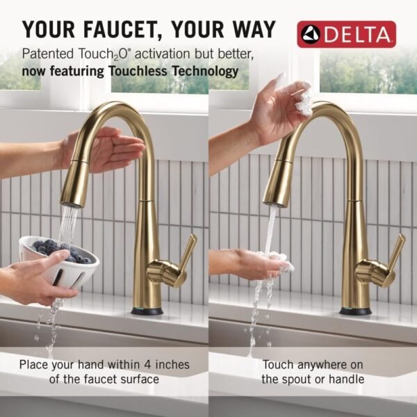 61BcrSQhydL._AC_SL1000_.jpg Delta Essa Touchless Kitchen Faucet with Touch Technology, Brushed Gold Kitchen Sink Faucet with Pull Down Sprayer, Single Hole, Champagne Bronze 9113TL-CZ-DST