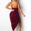 Women's Spaghetti Strap Satin Dress Sexy Backless Drawstring...