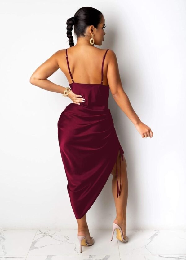 Women's Spaghetti Strap Satin Dress Sexy Backless Drawstring...