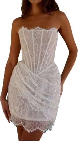 Short Wedding Dresses for Bride 2025 Beach Lace Long Sleeve Short Wedding Dresses for Bride 2025 Beach Lace Long Sleeve ...