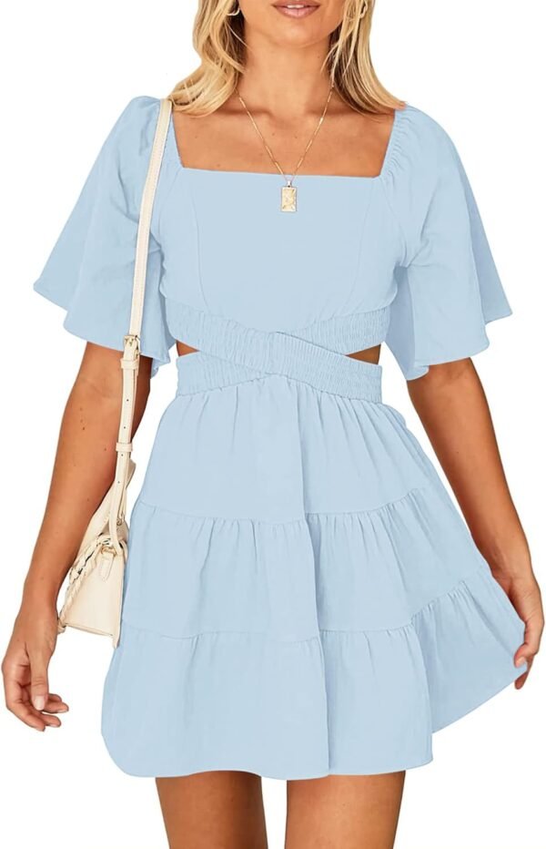 Women's Summer Dresses Square Neck Casual Short Sleeves Cros...