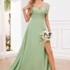 MAGGCIF V Neck Bridesmaid Dresses with Pockets Ruffle Sleeve...