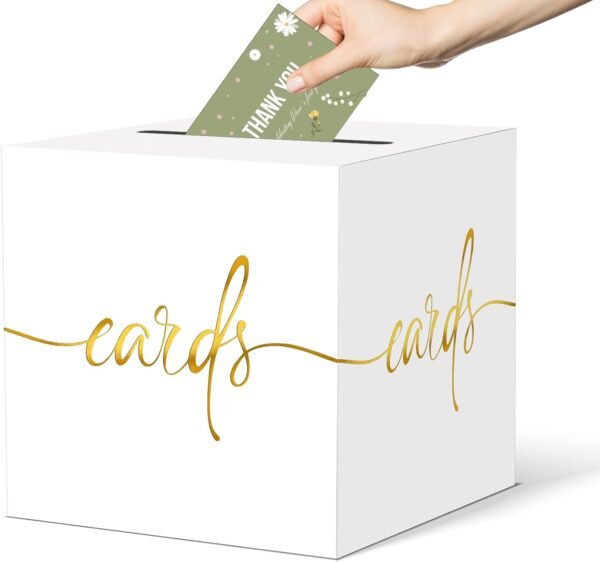 White Card Box with Gold Foil Design - Wedding, Party, Gradu...