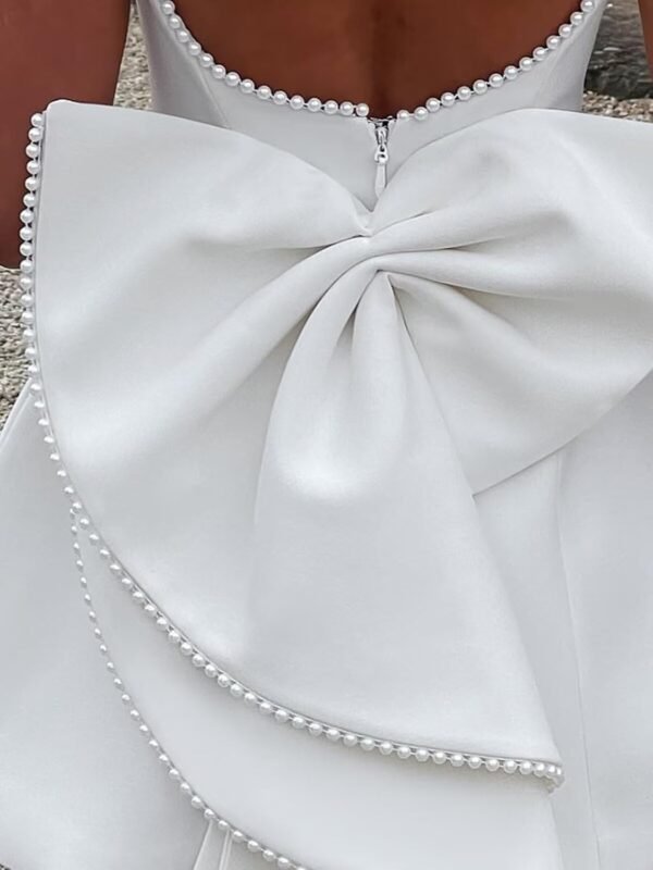 Satin Short Wedding Dress for Women Beading Backless Bridal ...