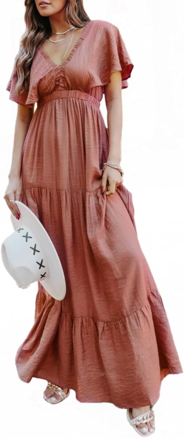 Amegoya Women's Casual Short Sleeve V Neck Floral Maxi Dress...