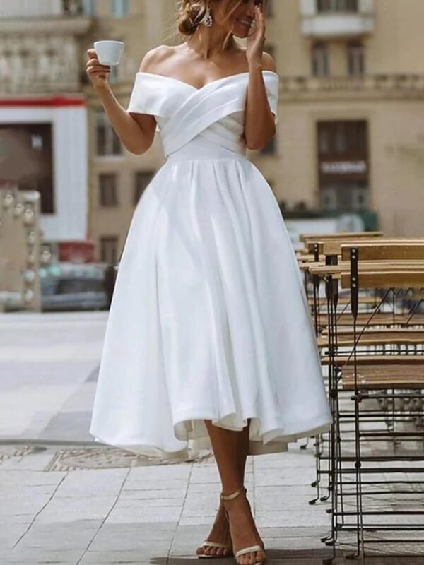 Simple Satin Short Wedding Dresses for Bride 2025 A Line Str...