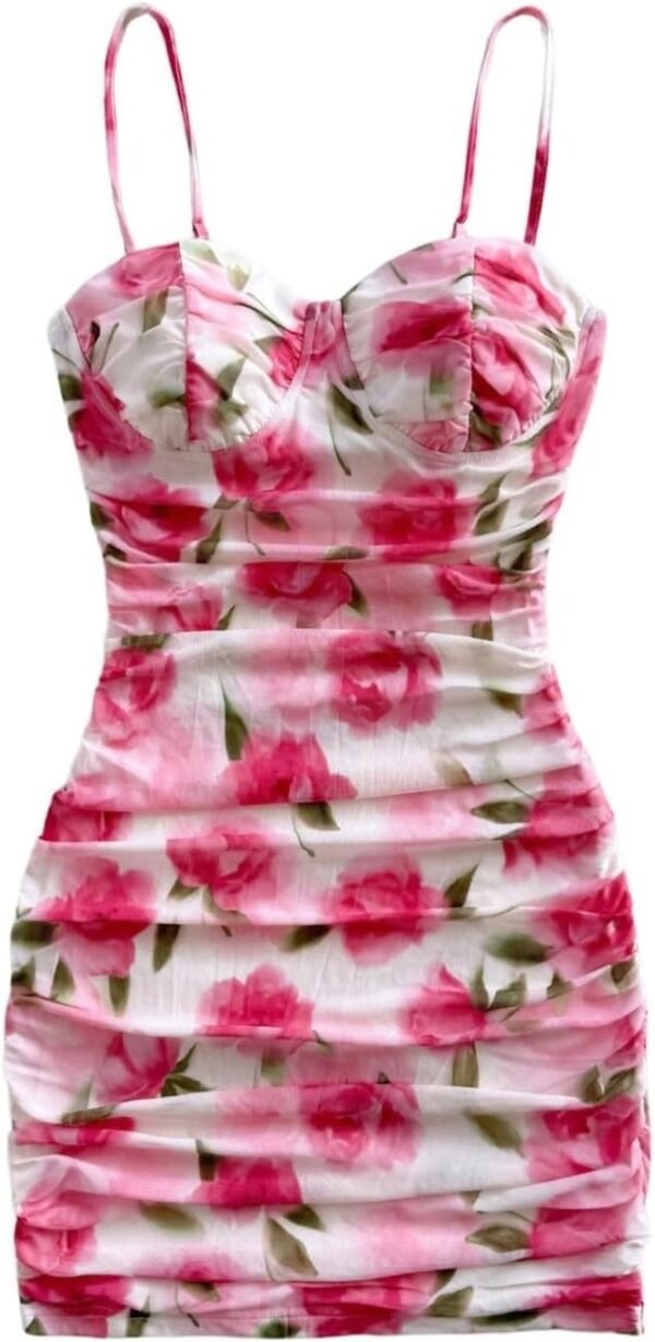 Verdusa Women's Floral Ruched Bodycon Mini Dress Spaghetti S...