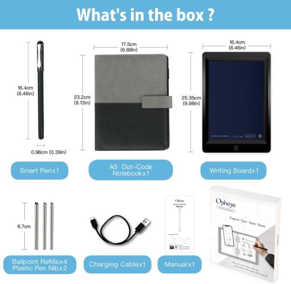 61VVLeqI4RL._AC_SL1300_.jpg Digital Smart Pen Notebook and Writing Board Set, Real-time Sync for Digitizing, Convert to Text,Storing, and Sharing Paper Notes, Compatible with Smartphone (Android and iOS)