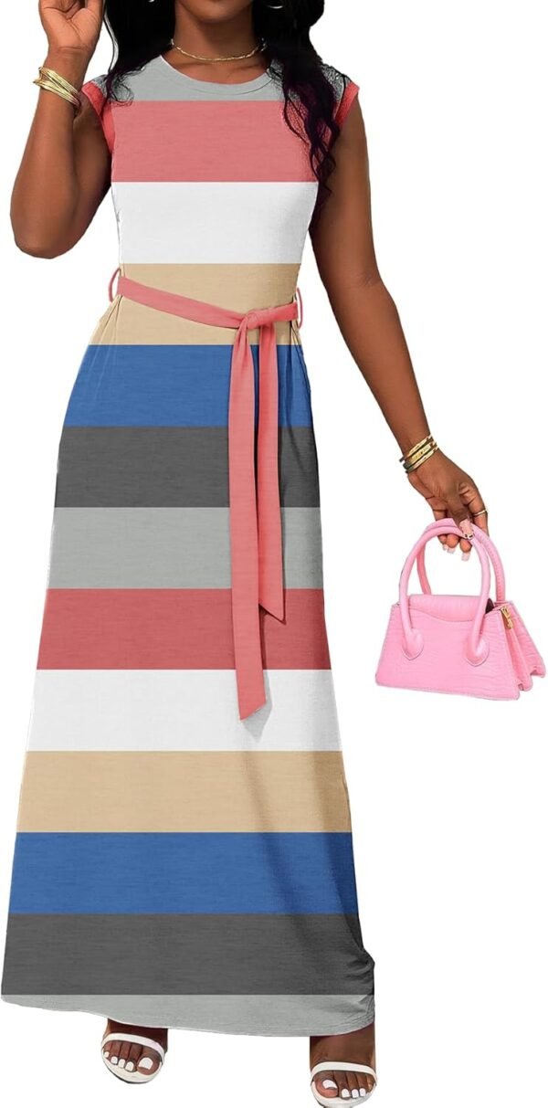 AOMONI Women Summer Casual Maxi Sleeveless Dress with Pocket...