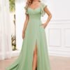 MAGGCIF V Neck Bridesmaid Dresses with Pockets Ruffle Sleeve...