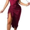 Women's Spaghetti Strap Satin Dress Sexy Backless Drawstring...