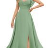 MAGGCIF V Neck Bridesmaid Dresses with Pockets Ruffle Sleeve...