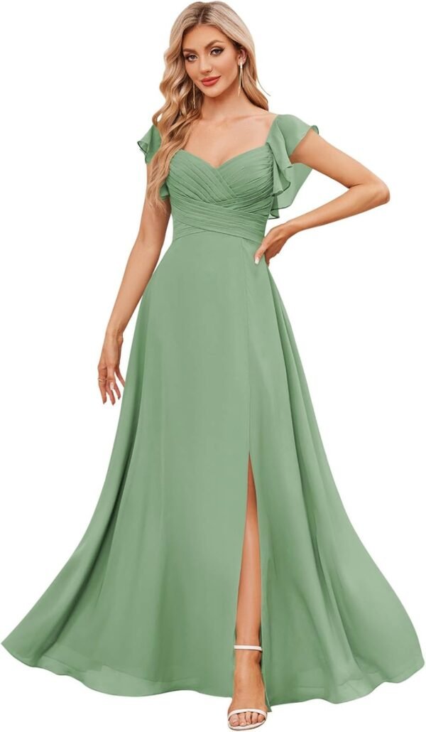 MAGGCIF V Neck Bridesmaid Dresses with Pockets Ruffle Sleeve...