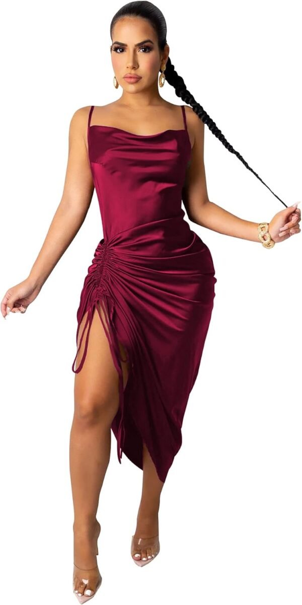 Women's Spaghetti Strap Satin Dress Sexy Backless Drawstring...