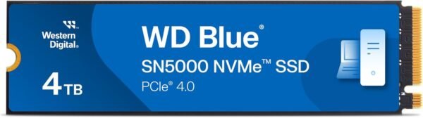 Western Digital 4TB WD Blue SN5000 NVMe Internal Solid State Drive SSD - PCIe Gen 4.0, M.2 2280, Up to 5,500 MB/s - WDS400T4B0E