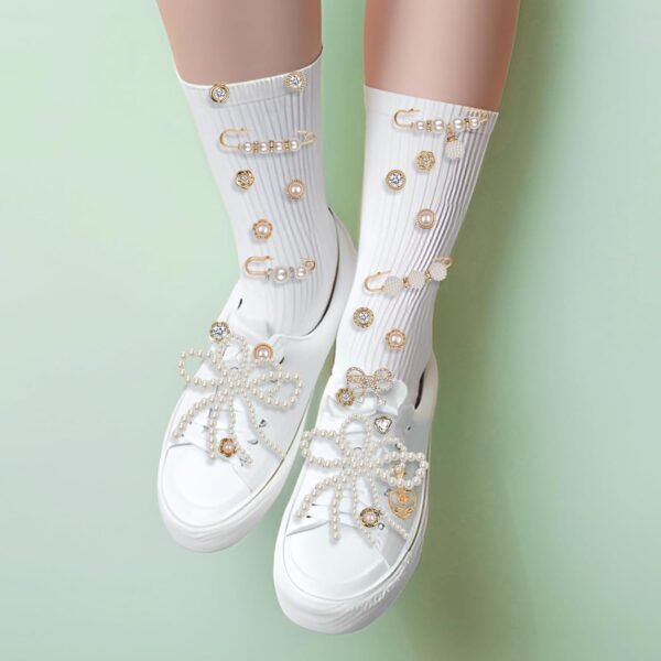 114PCS Clip-On Sneaker Decoration Charm Set, Pearl & Rhinest...