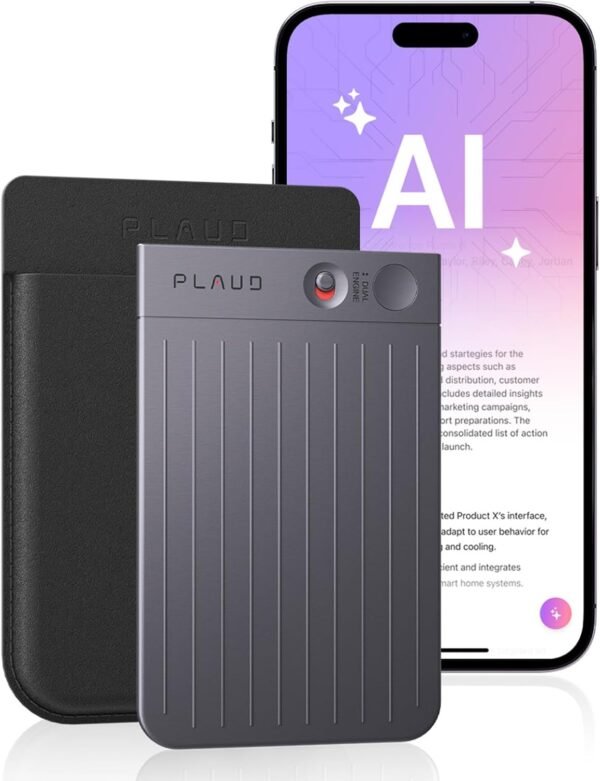 AI Voice Recorder, PLAUD Note Voice Recorder w/Case, App Control, AI Voice Recorder, PLAUD Note Voice Recorder w/Case, App Control, Transcribe & Summarize with AI Technology, Support 112 Languages, 64GB Memory, Audio Recorder for Lectures, Meetings, Calls, Black