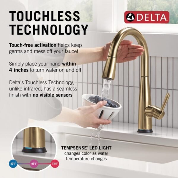 61swuKrW0kL._AC_SL1000_.jpg Delta Essa Touchless Kitchen Faucet with Touch Technology, Brushed Gold Kitchen Sink Faucet with Pull Down Sprayer, Single Hole, Champagne Bronze 9113TL-CZ-DST