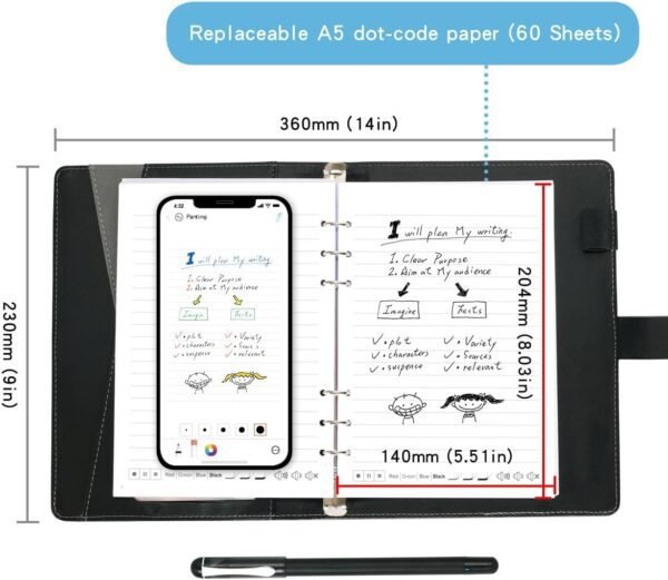 61v9QtevBGL._AC_SL1300_.jpg Digital Smart Pen Notebook and Writing Board Set, Real-time Sync for Digitizing, Convert to Text,Storing, and Sharing Paper Notes, Compatible with Smartphone (Android and iOS)