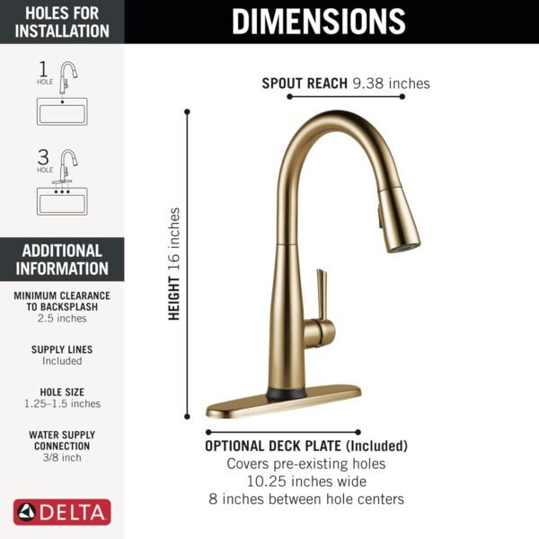 71CuO5yTZL._AC_SL1500_.jpg Delta Essa Touchless Kitchen Faucet with Touch Technology, Brushed Gold Kitchen Sink Faucet with Pull Down Sprayer, Single Hole, Champagne Bronze 9113TL-CZ-DST