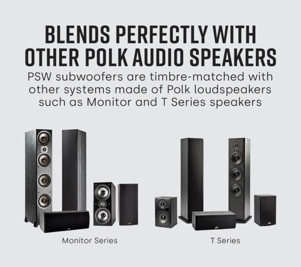 Polk Audio PSW10 10" Powered Subwoofer – Power Port Technology, Up to 100 Watts, Big Bass in Compact Design, Easy Setup with Home Theater Systems, Timbre-Matched with Monitor & T-Series Polk Speakers