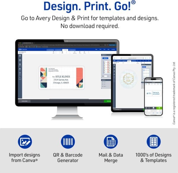 Avery Printable Business Cards with Sure Feed Technology, 2" x 3.5", White, 1,000 Blank Business Cards, Inkjet Printer Paper (8471)