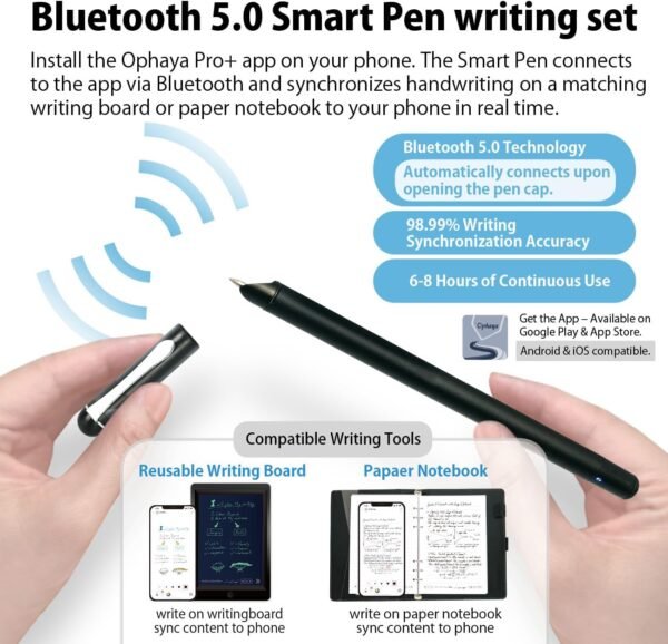 71DLQP0DaL._AC_SL1300_.jpg Digital Smart Pen Notebook and Writing Board Set, Real-time Sync for Digitizing, Convert to Text,Storing, and Sharing Paper Notes, Compatible with Smartphone (Android and iOS)
