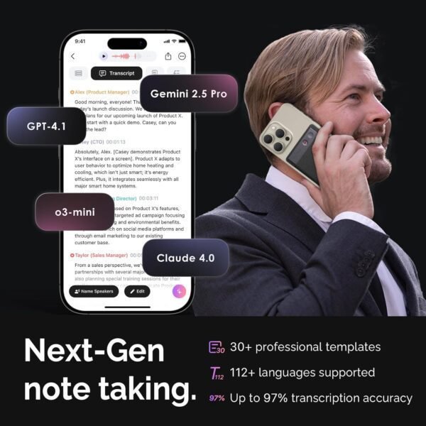 71EULPxRLL._AC_SL1500_.jpg AI Voice Recorder, PLAUD Note Voice Recorder w/Case, App Control, Transcribe & Summarize with AI Technology, Support 112 Languages, 64GB Memory, Audio Recorder for Lectures, Meetings, Calls, Black