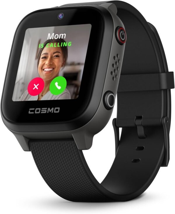 JrTrack 4 Kids Smart Watch by Cosmo | Phone Watch & GPS Tracker | Enhanced Parental Controls | Call, Text, Activity, School Lock | Spotify Music | SIM Card Included | SOS & Safety Alerts | (Black)