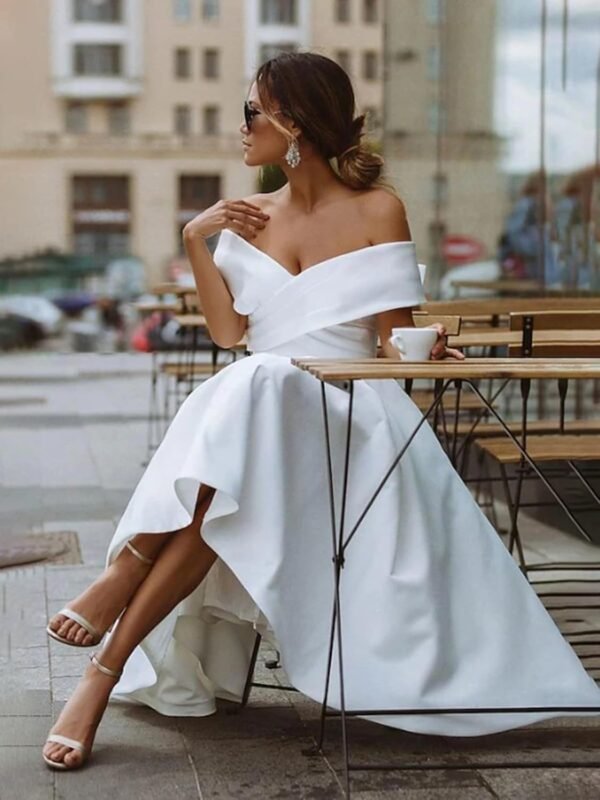 Simple Satin Short Wedding Dresses for Bride 2025 A Line Str...