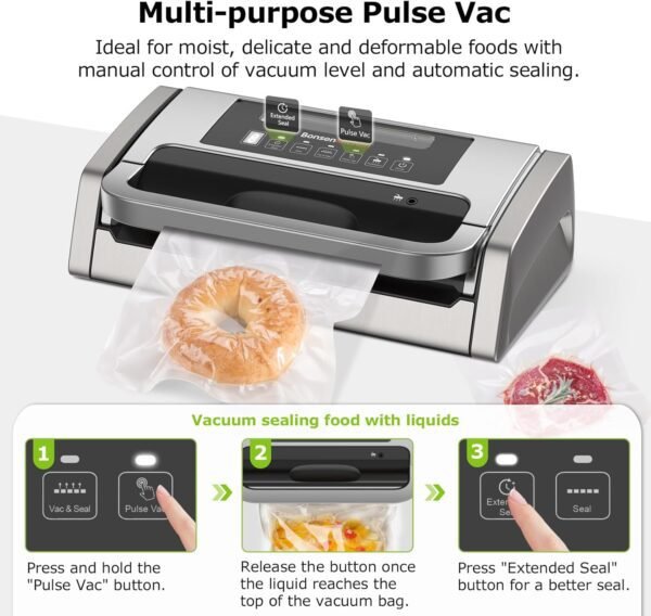 71G0iPVR9VL._AC_SL1500_.jpg Bonsenkitchen Vacuum Sealer Machine, Powerful Low-Noise Food Vacuum Sealer, Globefish Technology for High-Speed Continuous Working (Full Silver)
