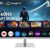 32 Inch 4K Smart Monitor with Google TV System UHD 32 Inch 4K Smart Monitor with Google TV System UHD 3440x2560P Hey Google Voice Remote Netflix Licensed Dolby Audio HDR KVM Technology WiFi Bluetooth 65W PD Type C Fast Charger VESA Support