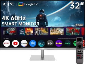 32 Inch 4K Smart Monitor with Google TV System UHD 32 Inch 4K Smart Monitor with Google TV System UHD 3440x2560P Hey Google Voice Remote Netflix Licensed Dolby Audio HDR KVM Technology WiFi Bluetooth 65W PD Type C Fast Charger VESA Support