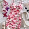 Verdusa Women's Floral Ruched Bodycon Mini Dress Spaghetti S...