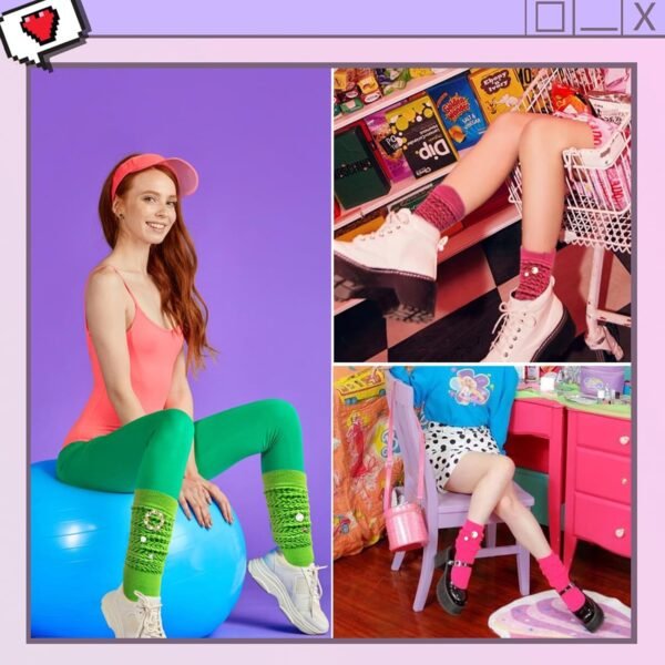 2 Pairs White Slouch Socks with 21 Pcs Sock Pins Jewelry for...