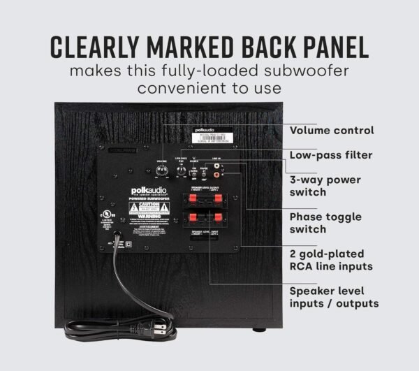 Polk Audio PSW10 10" Powered Subwoofer – Power Port Technology, Up to 100 Watts, Big Bass in Compact Design, Easy Setup with Home Theater Systems, Timbre-Matched with Monitor & T-Series Polk Speakers