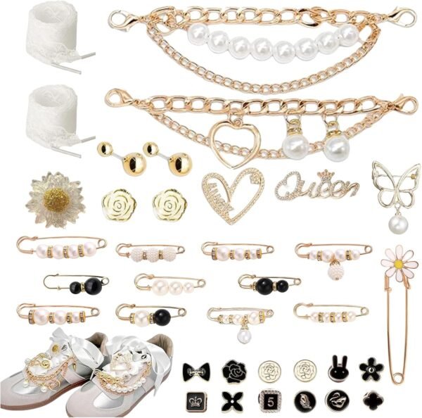 34 Pcs Junk Socks Charms Kit gold Charms for Sneakers Socks,...