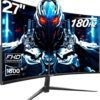 27 inch Curved Gaming Monitor,144Hz/180Hz PC Monitor Full HD 1080P, 27 inch Curved Gaming Monitor,144Hz/180Hz PC Monitor Full HD 1080P, Frameless 1800R Computer Display with FreeSync & Eye-Care Technology, Wall Mountable, DP, HDMI Port (Black)