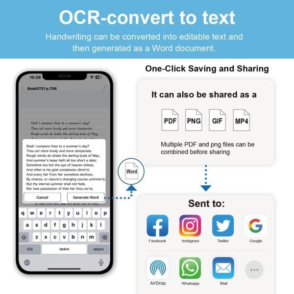 71QBJ3S3FkL._AC_SL1300_.jpg Digital Smart Pen Notebook and Writing Board Set, Real-time Sync for Digitizing, Convert to Text,Storing, and Sharing Paper Notes, Compatible with Smartphone (Android and iOS)