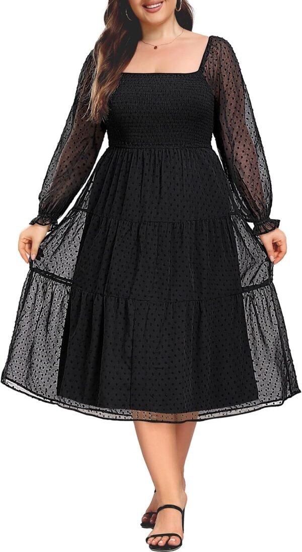 Women's Puff Sleeve Square Neck Mini Summer Sundress Chiffon...