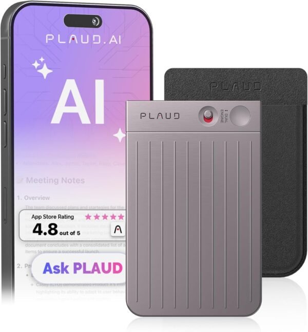 AI Voice Recorder, PLAUD Note Voice Recorder w/Case, App Control, AI Voice Recorder, PLAUD Note Voice Recorder w/Case, App Control, Transcribe & Summarize with AI Technology, Support 112 Languages, 64GB Memory, Audio Recorder for Lecture, Meeting, Call, Interview