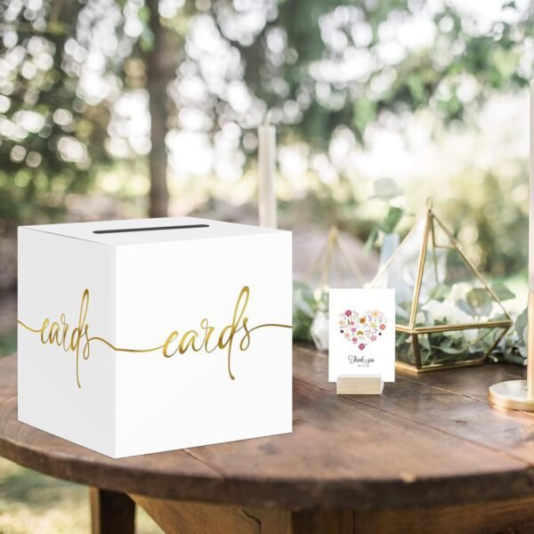 White Card Box with Gold Foil Design - Wedding, Party, Gradu...